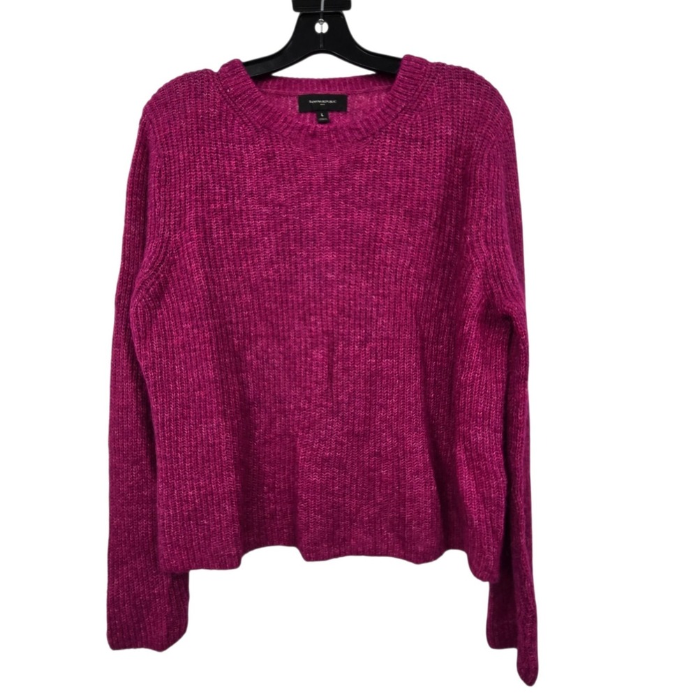 Banana Republic Wool Alpaca Crew Neck Crop Sweater Womens L Pink Magenta Boxy